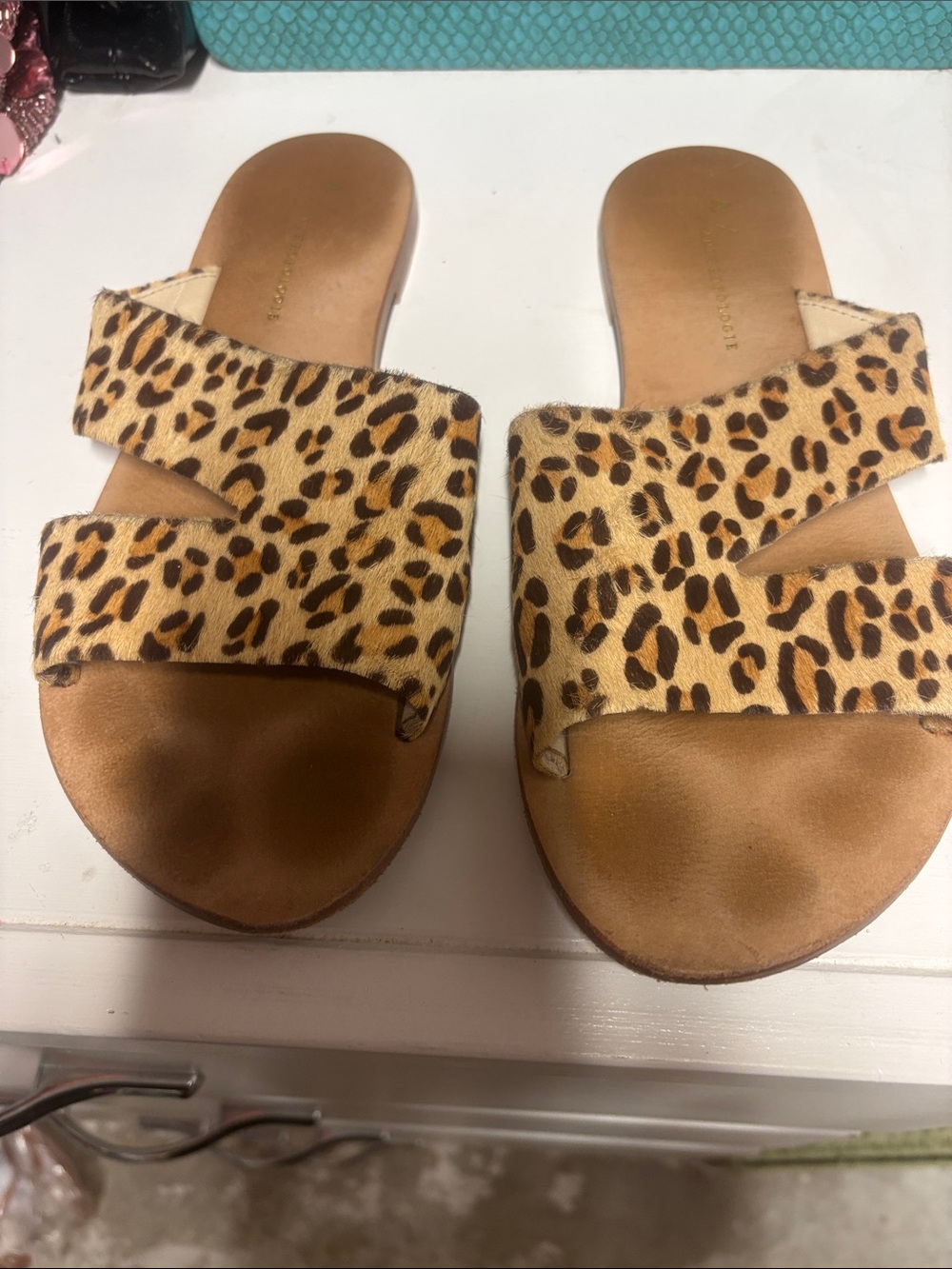 Anthropologie Leopard-Print Slide Sandals in Tan and Black